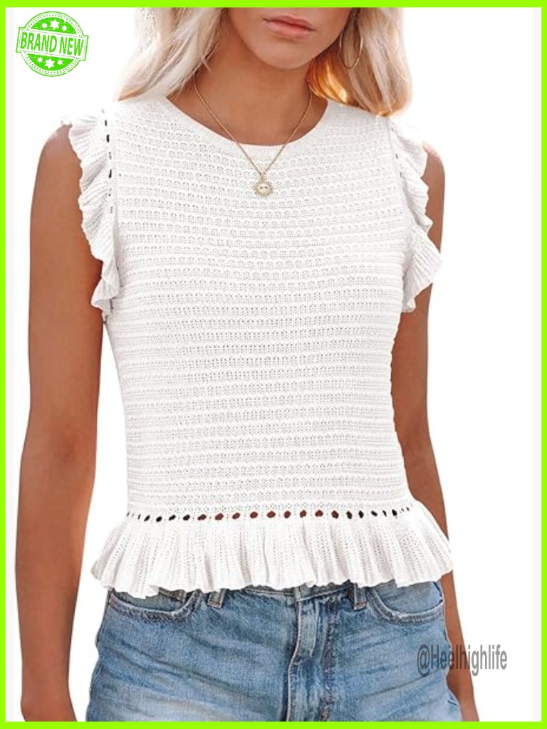 Knit Tank Top Sleeveless Ruffle Cami Shirt Summer Casual